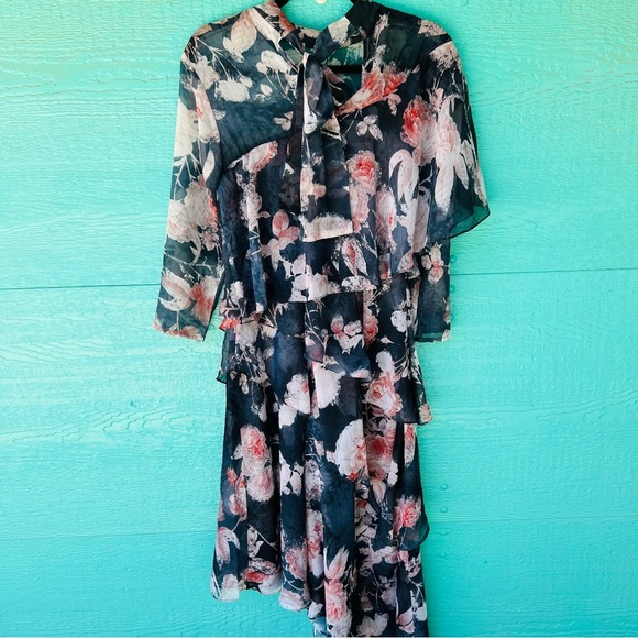 HEMANT AND NANDITA SAMMY SHEER FLORAL TIERED RUFFLE DRESS  SIZE SMALL - Picture 7 of 16